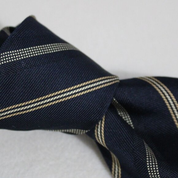 Hathaway Men's Repp Tie 100% Silk, Navy Blue, Yellow & White Diagonal Stripes - Picture 4 of 4